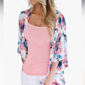NWOT Floral Chiffon Kimono Cardigan Loose Beach Cover up